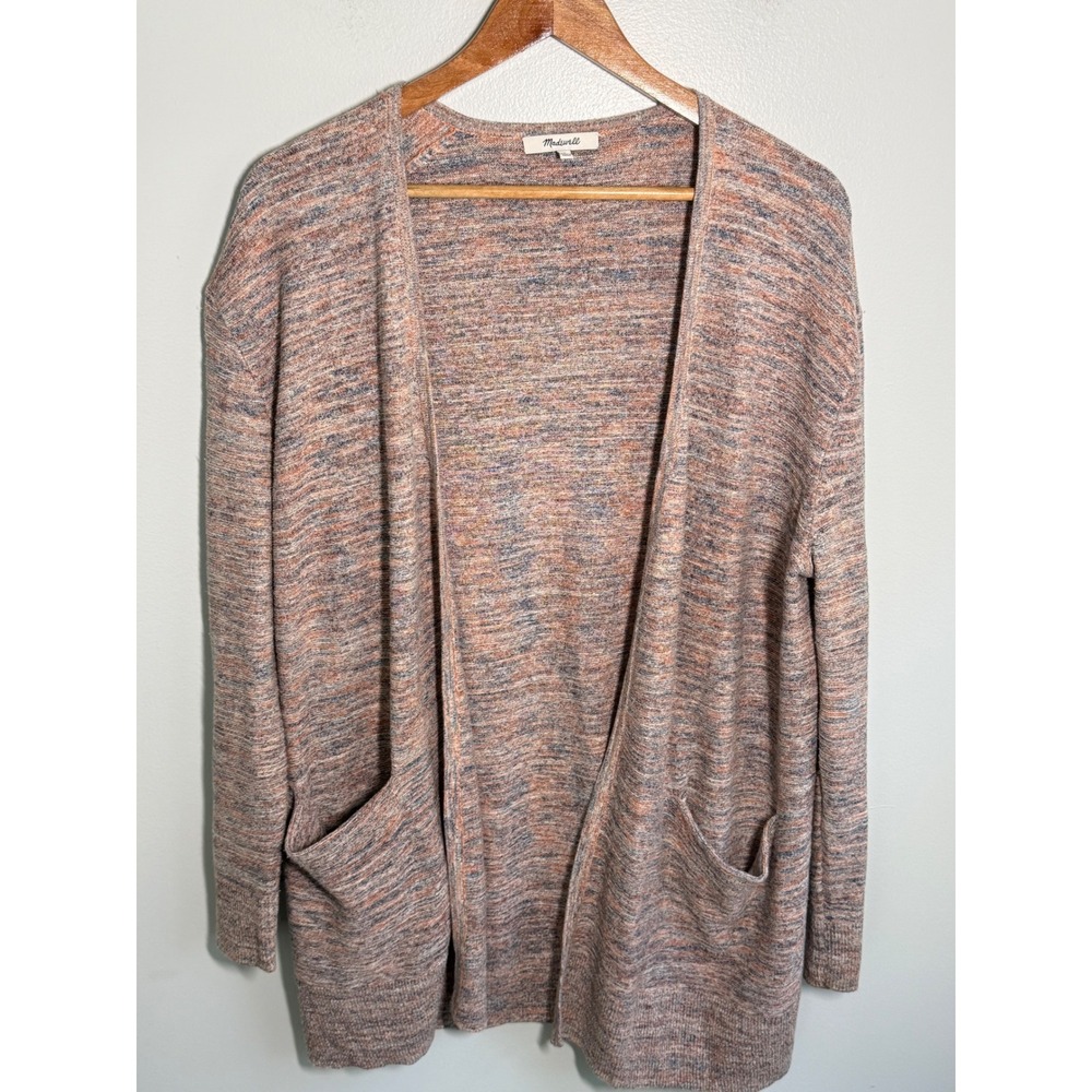 Madewell Womens Small Space Dye Marled Open Front Cardigan Sweater Orange Blue
